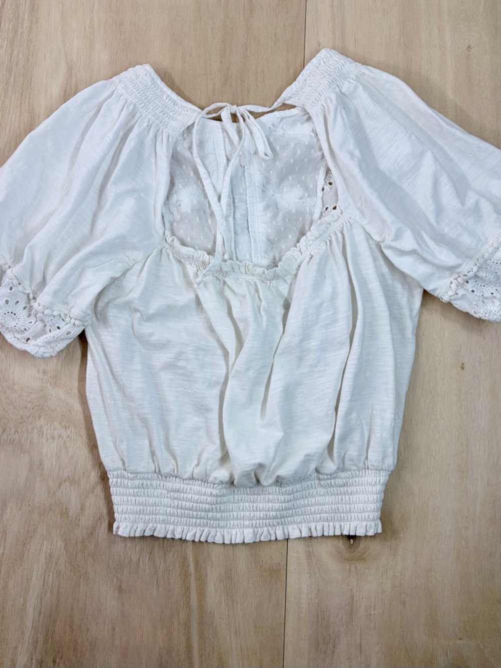 Anthropologie Porridge "Freya" White Eyelet Smocked Off-Shoulder Top - S - Picture 6 of 15